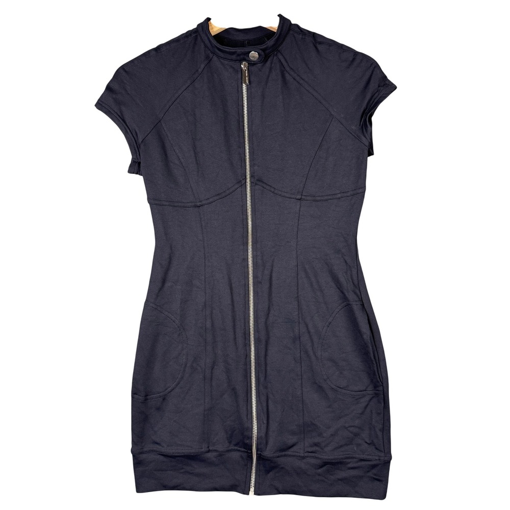 Bebe Sport Black Full Zip Mock Neck Bodycon Mini Dress Cap Sleeve 705G9101-B634